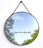 Laser engraved Circle mirror with chain