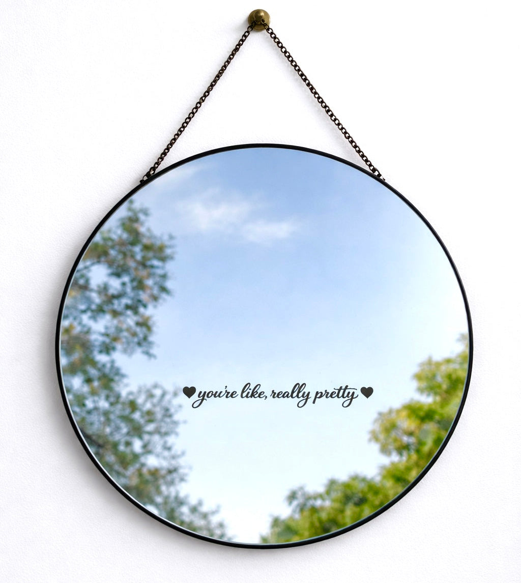 Laser engraved Circle mirror with chain